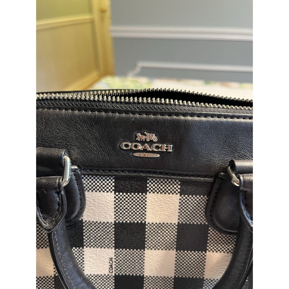 Coach Mini Bennett Black White Plaid Crossed Grain Leather Satchel - Picture 9 of 16